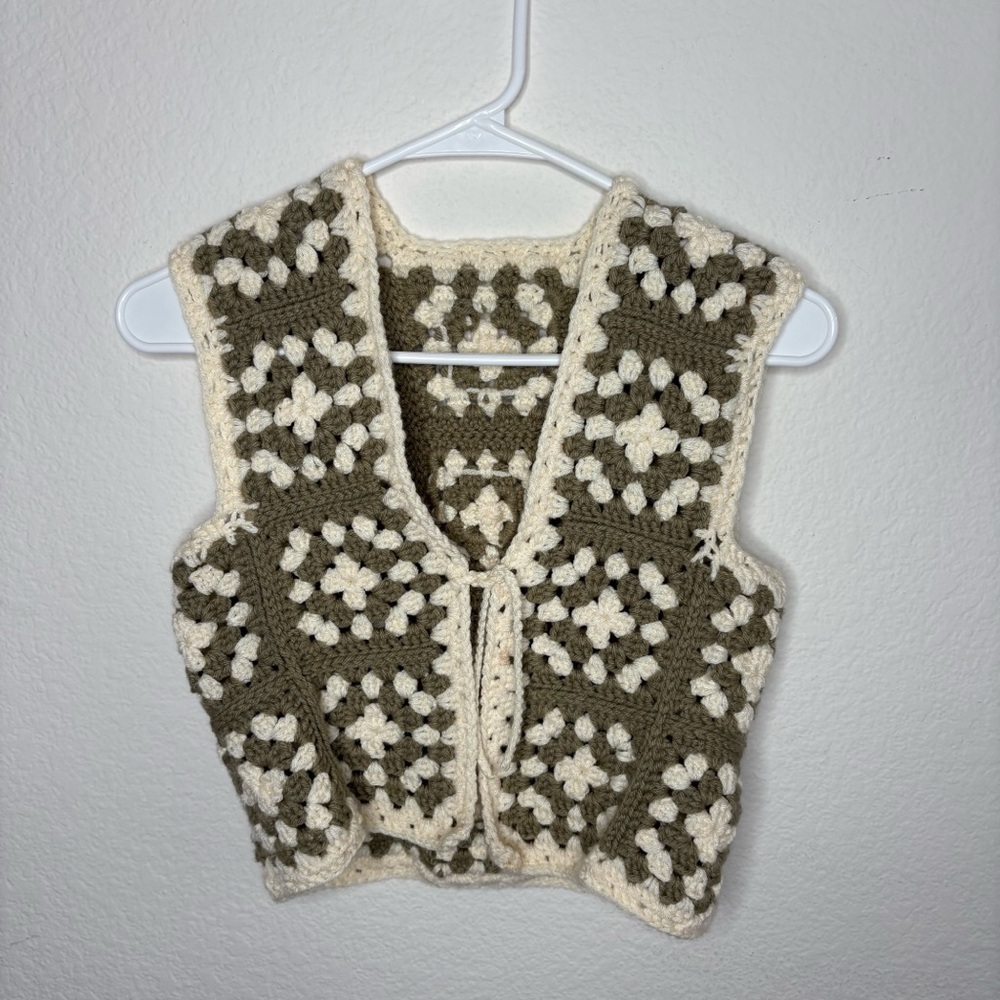 Crochet Knit Vest tie front